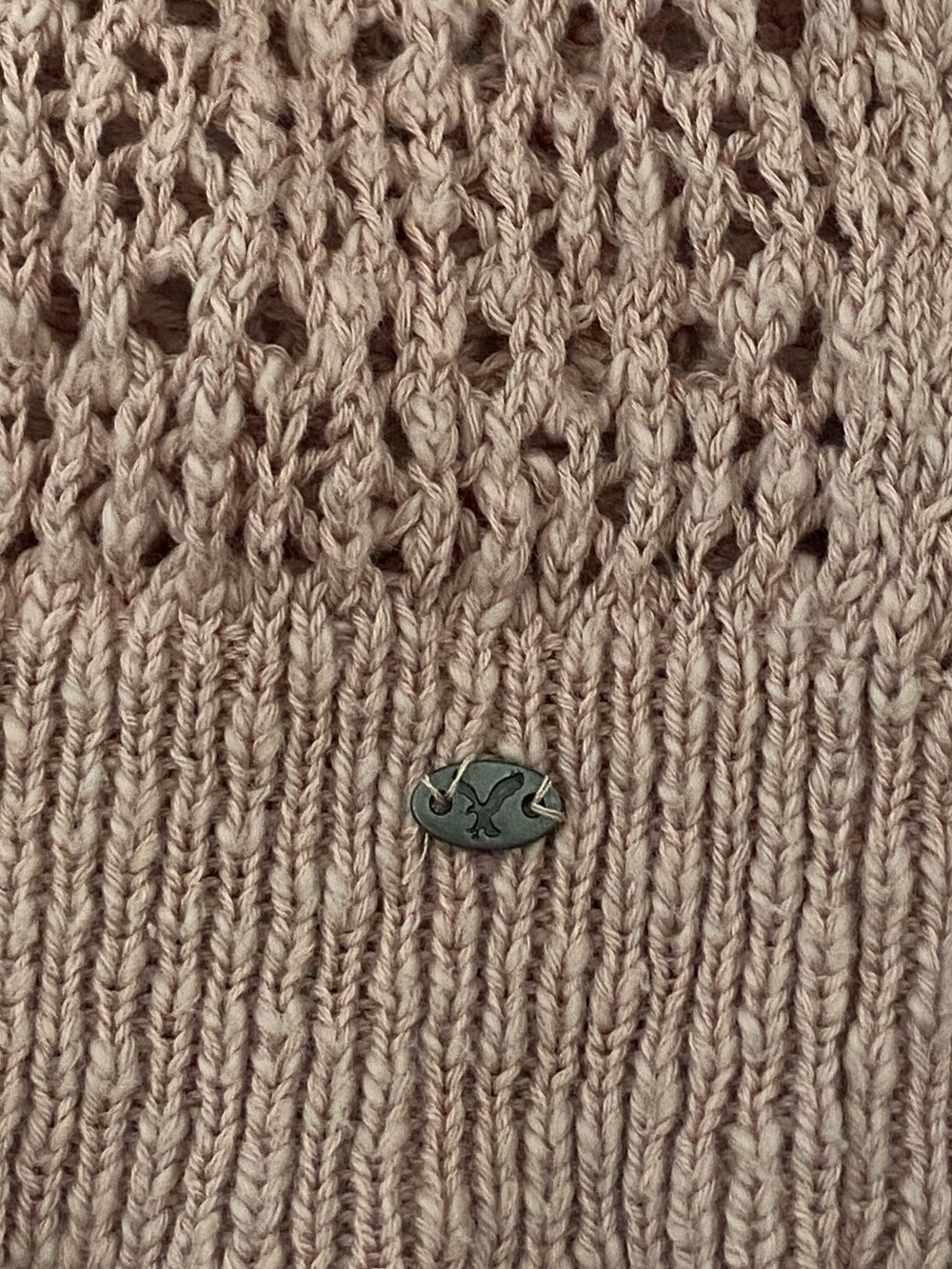 American Eagle Pale Pink Open-Knit Crewneck Sweater - Picture 3 of 4
